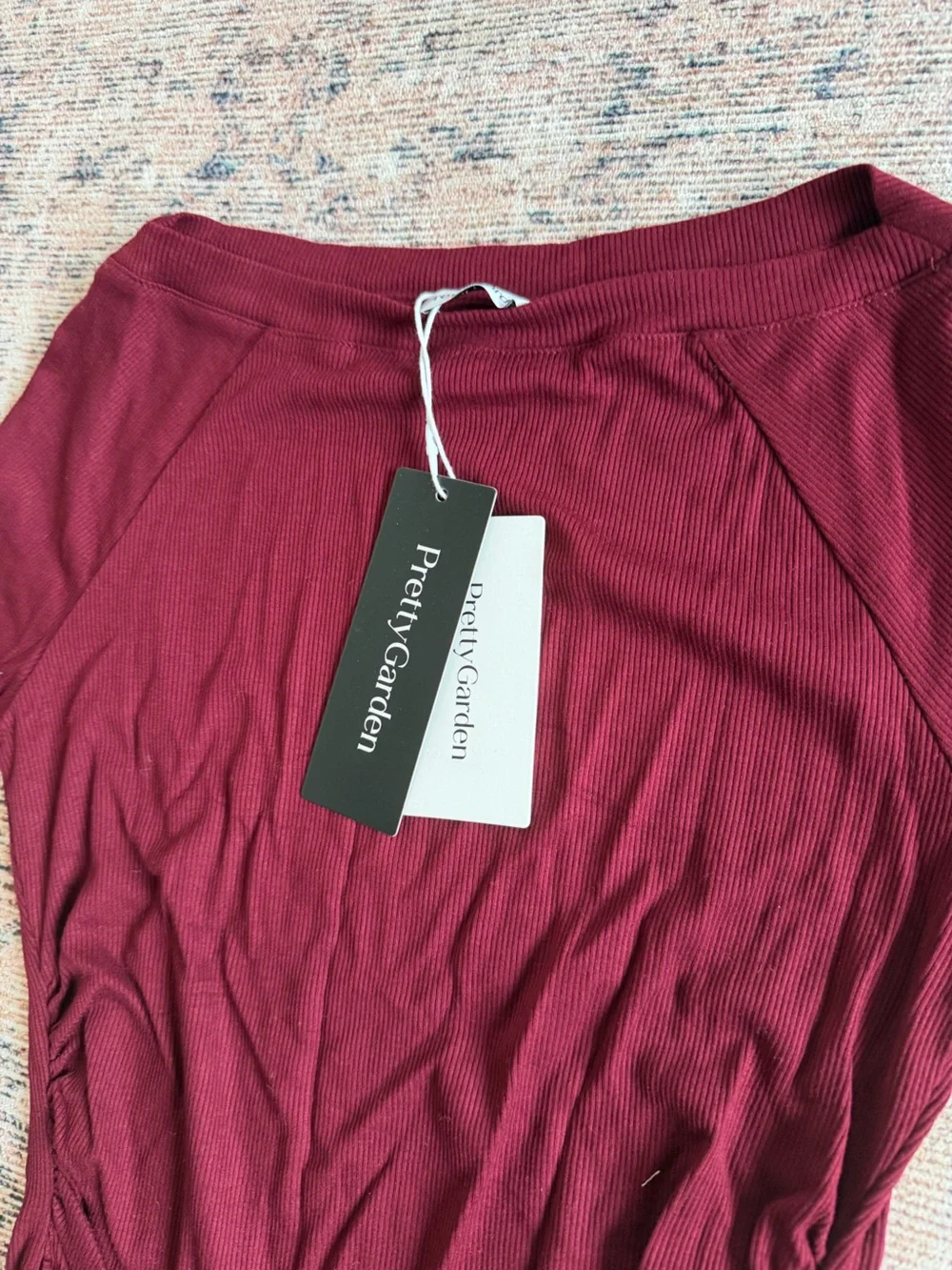 PrettyGarden Womens Burgundy Long-Sleeve Ruched Tee